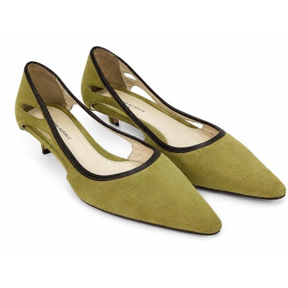 Banana Republic Suede Kitten Heel Pumps Womens 8 Olive Green Pointed Toe Brazil